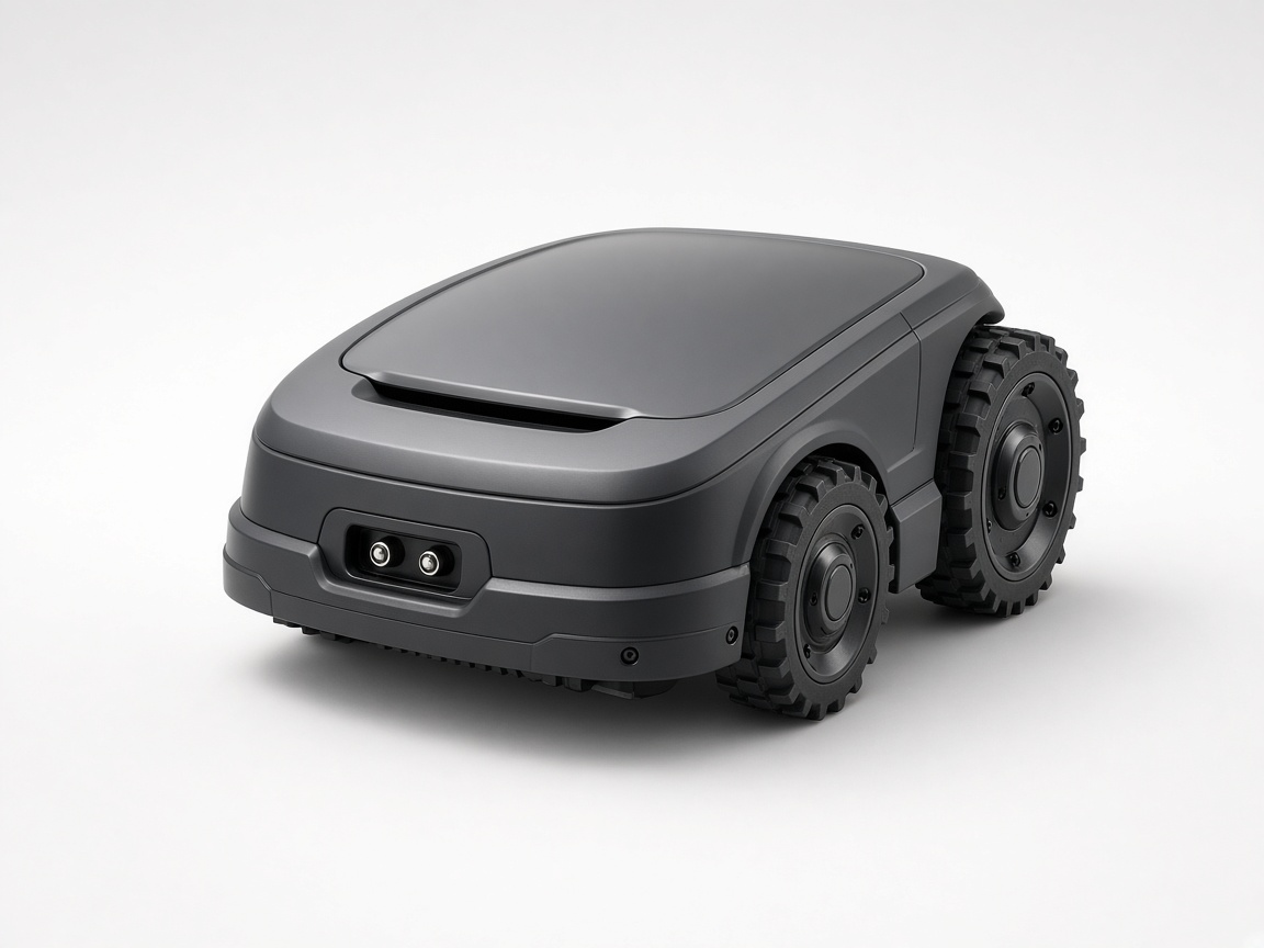 Robot tondeuse compact, vue produit studio