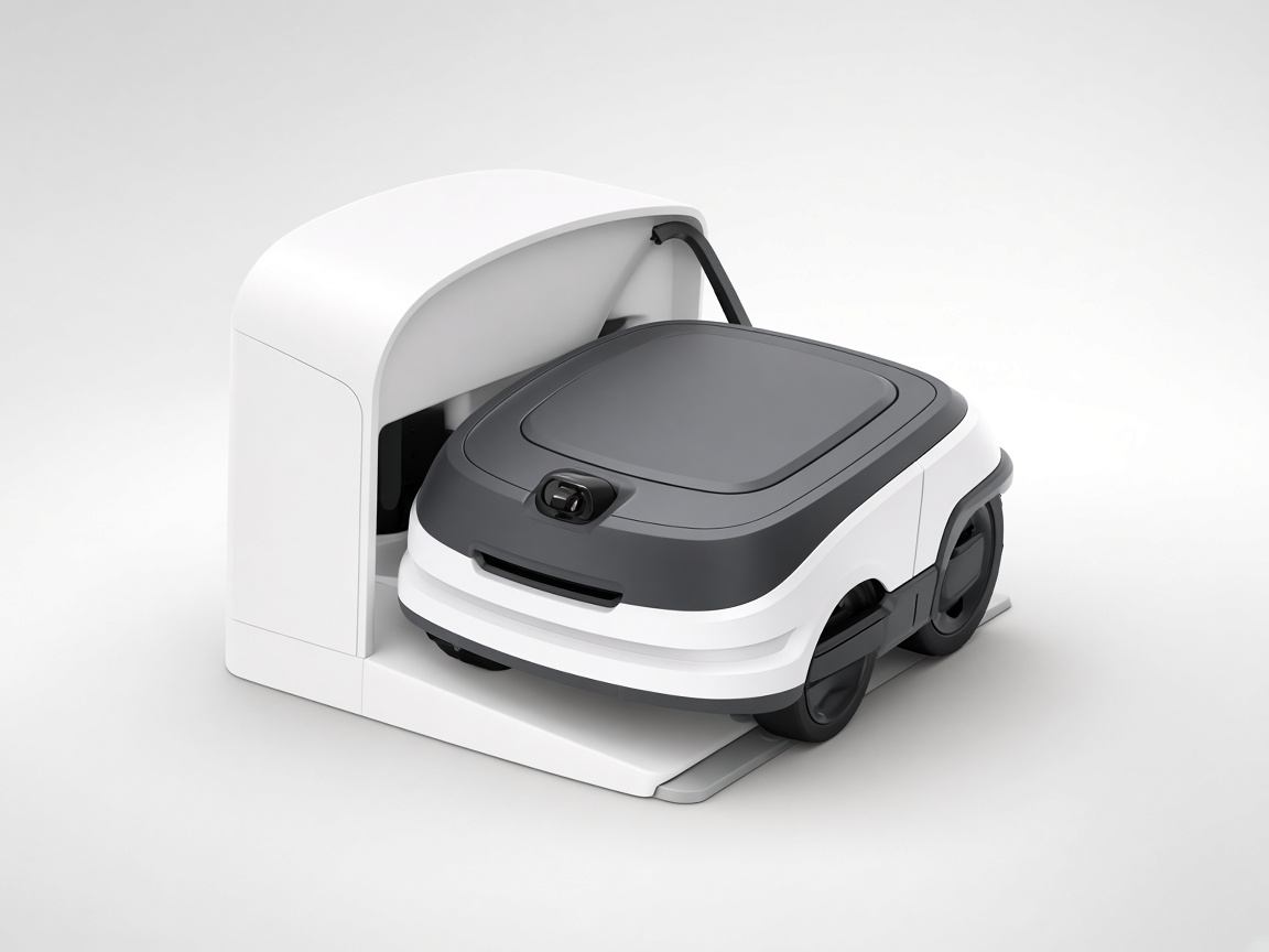 Robot tondeuse avec station de charge, vue produit